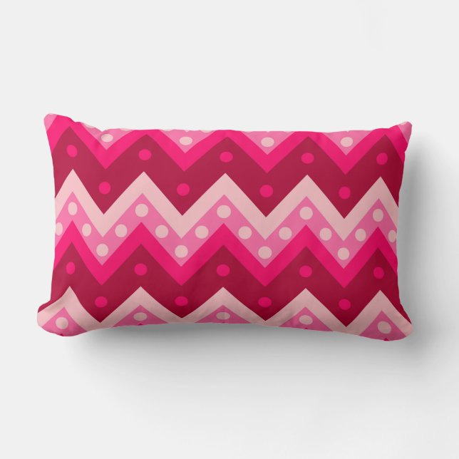 Almofada Lombar Chevron e pontos - burgundy e rosa (Frente)