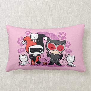 Almofada Lombar Chibi Harley Quinn & Chibi Catman Com Gatos