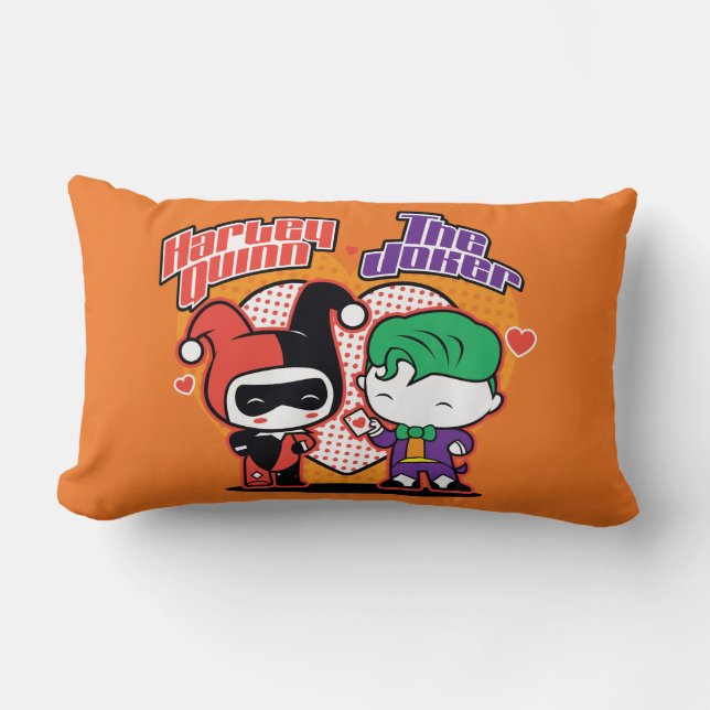 Almofada Lombar Chibi Harley Quinn & Chibi Joker Hearts (Frente)