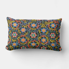 Almofada Lombar Chic Black Pattern with Colorful Floral 