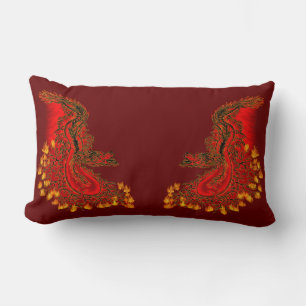 Almofada Lombar China Dragon vermelho e design de ouro