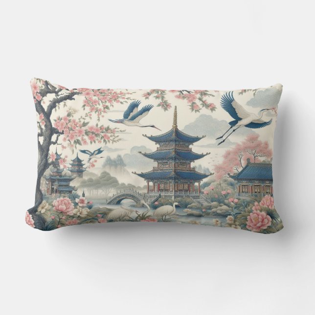 Almofada Lombar chinoiserie cênica (Frente)