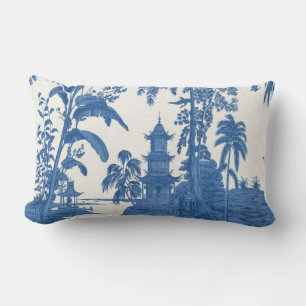 Almofada Lombar Chinoiserie Oriental Azul e Branca