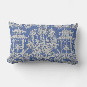 Almofada Lombar Chinoiserie Oriental Azul e Branca