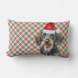 Almofada Lombar Christmas Dog Lover Wire Coated Dachshund Plaid
