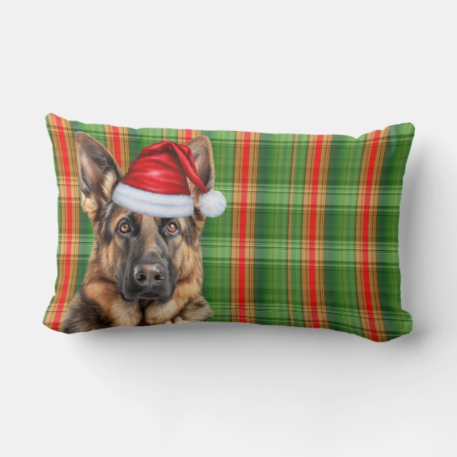 Almofada Lombar Christmas German Shepherd Red Green Plaid Holiday (Verso)