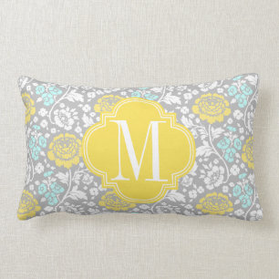 Almofada Lombar Cinza amarelo floral feminino moderno