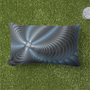 Almofada Lombar Cinza Azul Plástico Arte Fractal 3D Abstrato