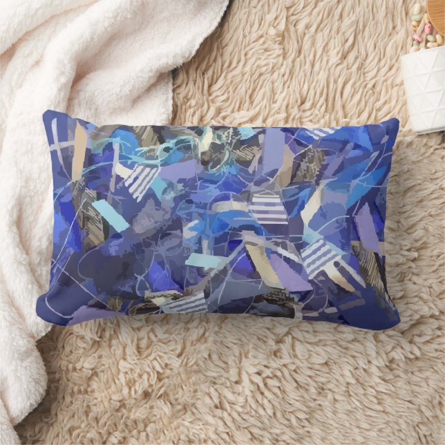 Almofada Lombar Cinza branca indigo azul faixas geométricas de abs (Cobertor)