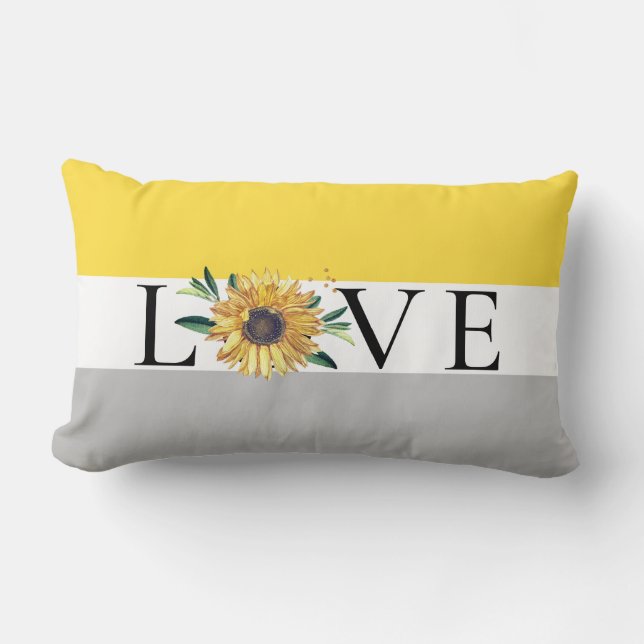 Almofada Lombar Cinza Chic Sunflower Amarelo Amor (Frente)