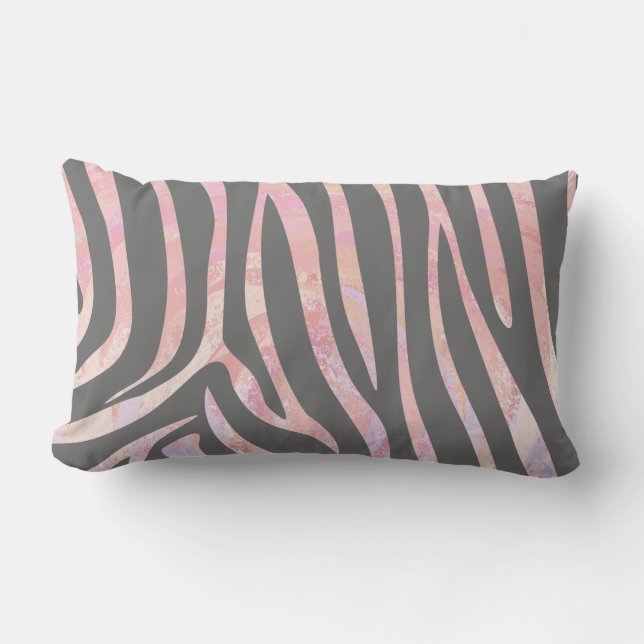 Almofada Lombar Cinza de Zebra Light e Impressão rosa (Frente)
