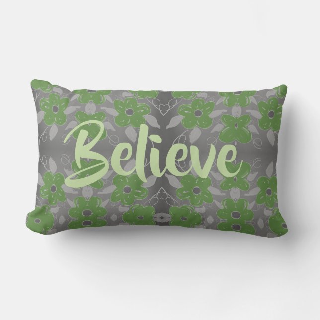 Almofada Lombar Cinza e Cushion Floral Verde (Frente)