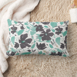 Almofada Lombar Cinza Feminina Chic Padrão Floral Teal