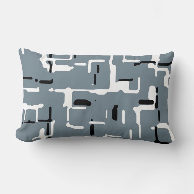 Almofada Lombar Cinza Moderna Azul Preto Branco (Frente)