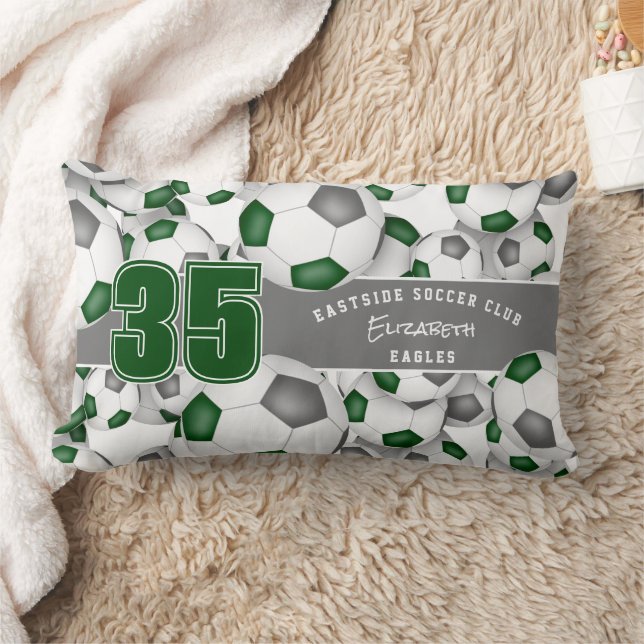 Almofada Lombar cinza verde cores de muitas bolas de futebol (Cobertor)