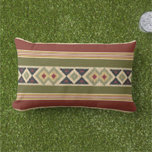 Almofada Lombar Cinzas De Ikat Verde Amarelo-Amarelo-Vermelho