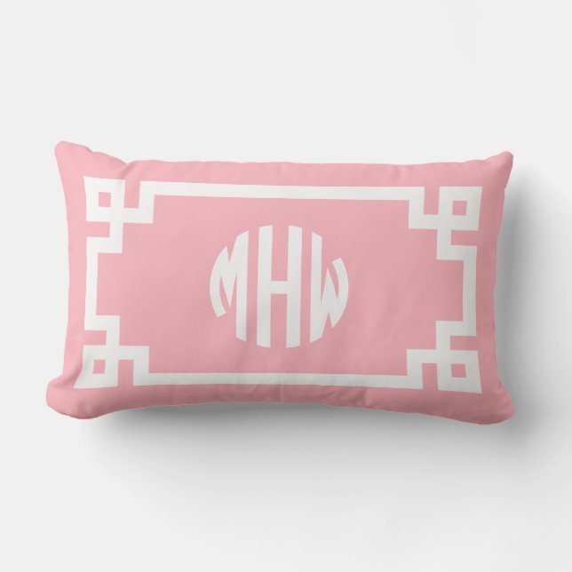 Almofada Lombar Círculo Branco Rosa Monograma Chave Grega DIY BG (Frente)