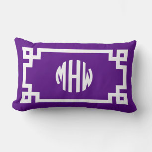 Almofada Lombar Círculo branco roxo Monograma Chave grega DIY BG