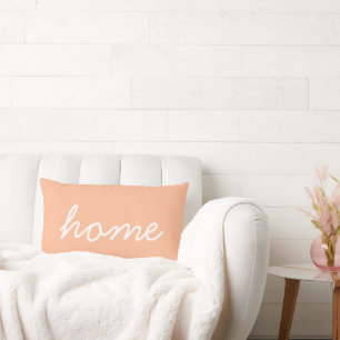 Almofada Lombar Citação de Casa na Moda Pêssego Branco Roscrito Fo
