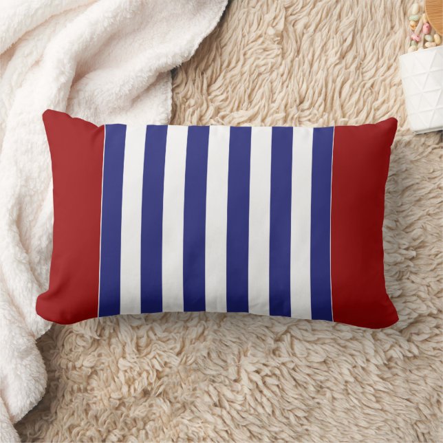 Almofada Lombar Clássico Listrado Azul e Branco Náutico Personaliz (Cobertor)