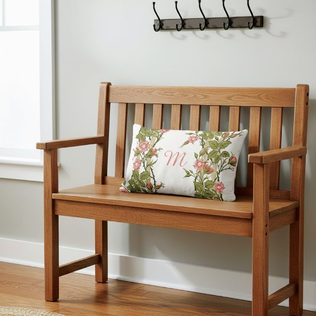 Almofada Lombar Climbing Pink Roses Trellis Monogram (Criador carregado)