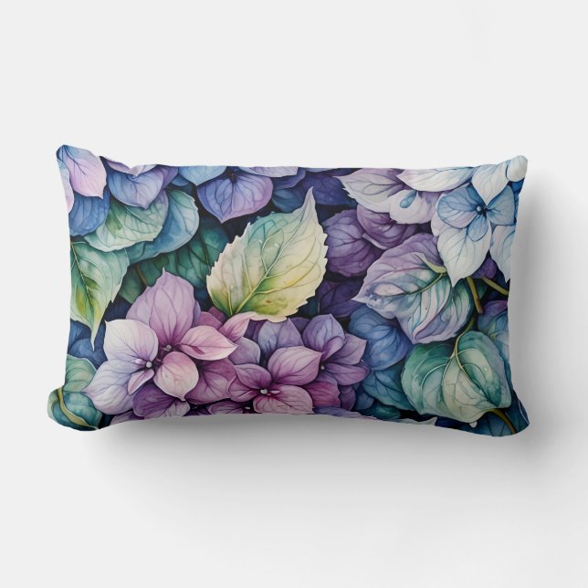 Almofada Lombar Cluster de Hydrangea Azul e Roxo Vibrante (Frente)