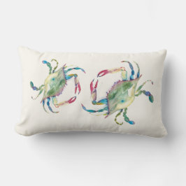 Almofada Lombar Coastal Blue Crab Beach House Watercolor