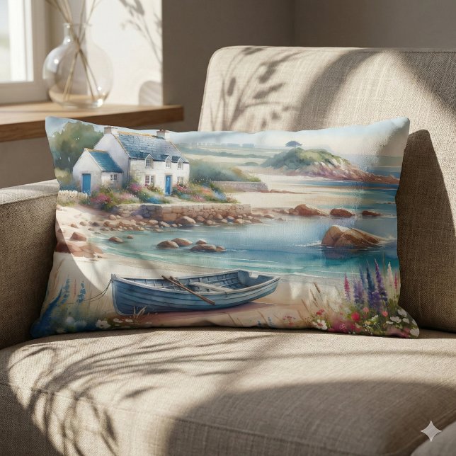 Almofada Lombar Coastal Cottage Seaside Rowboat Bloom (Coastal Cottage Seaside Rowboat Bloom Lumbar Pillow Mockup A)