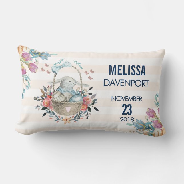 Almofada Lombar Coelhinho bonito em uma cesta com ovos e flores Bo (Frente)