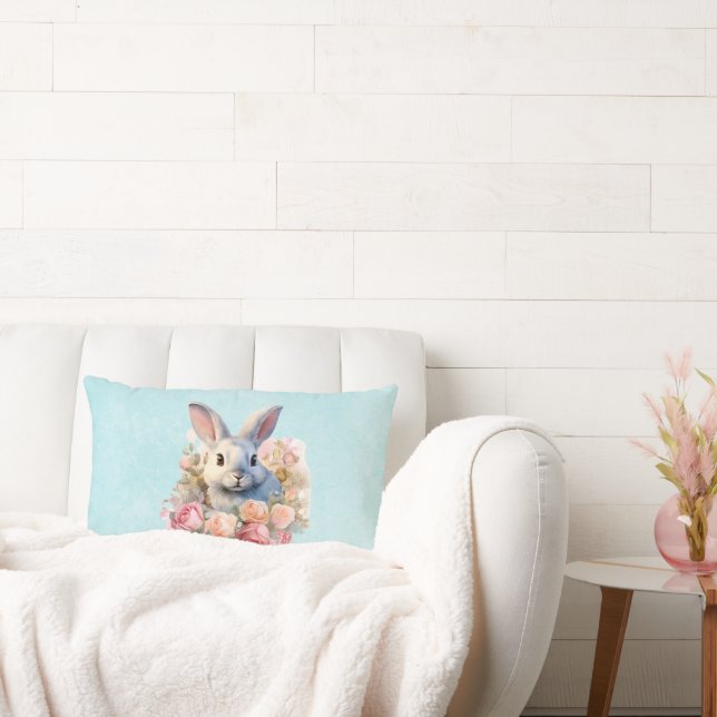 Almofada Lombar Coelho com uma Guirlanda de Rosas Fofo (Sofá)