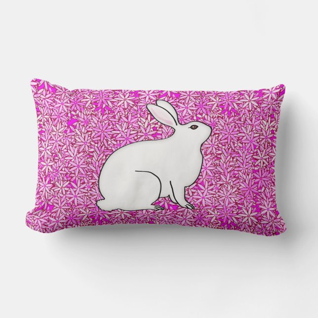 Almofada Lombar Coelho numa cama de flores de primavera (Frente)
