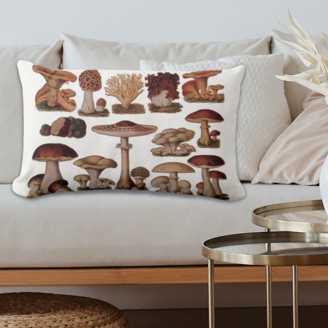 Almofada Lombar cogumelos hipster botânico francês (hipster french botanical print vintage mushrooms lumbar pillow)