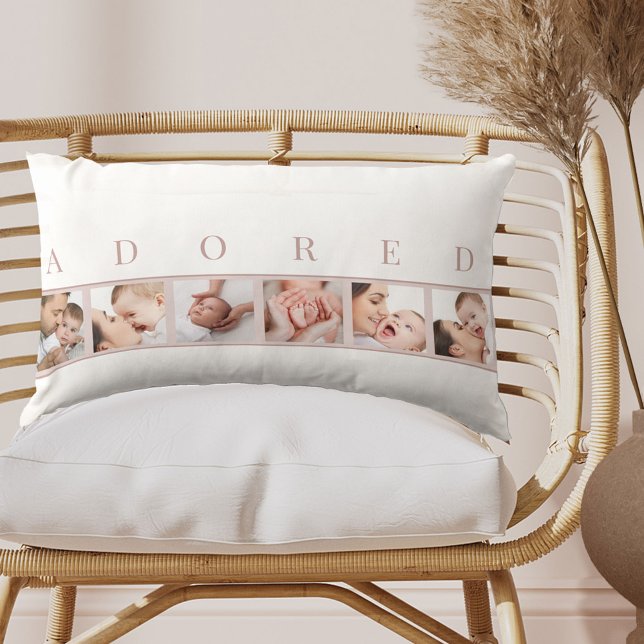Almofada Lombar Colagem de Fotos do Bebê ADORED Rosa e Branco (Criador carregado)