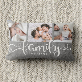 Almofada Lombar Colagem de Fotos Rustic Linen 3 do Script da Famíl