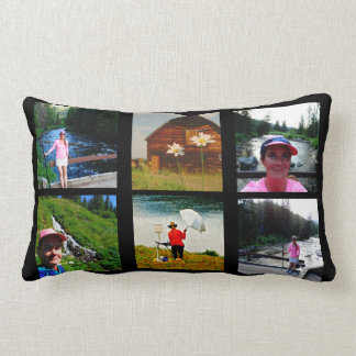 Almofada Lombar Colagem de Instagram de 10 Fotos Fundo Preto