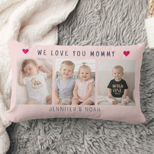 Almofada Lombar Colagem Personalizada de 3 Fotos para a Mamãe Rosa