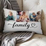 Almofada Lombar Colagem Personalizada de Fotos do Script Preto do<br><div class="desc">O design de travesseiro decorativo lombar personalizado moderno e na moda apresenta uma colagem de fotos de três (3) fotos favoritas no estilo Instagram quadrado com um design de tipografia preto simples e mínimo que inclui o brilho elegante e detalhes cardíacos. As cores preto e branco podem ser modificadas.</div>