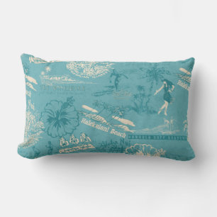 Almofada Lombar Colagem Vintage Viagem havaiana em Teal