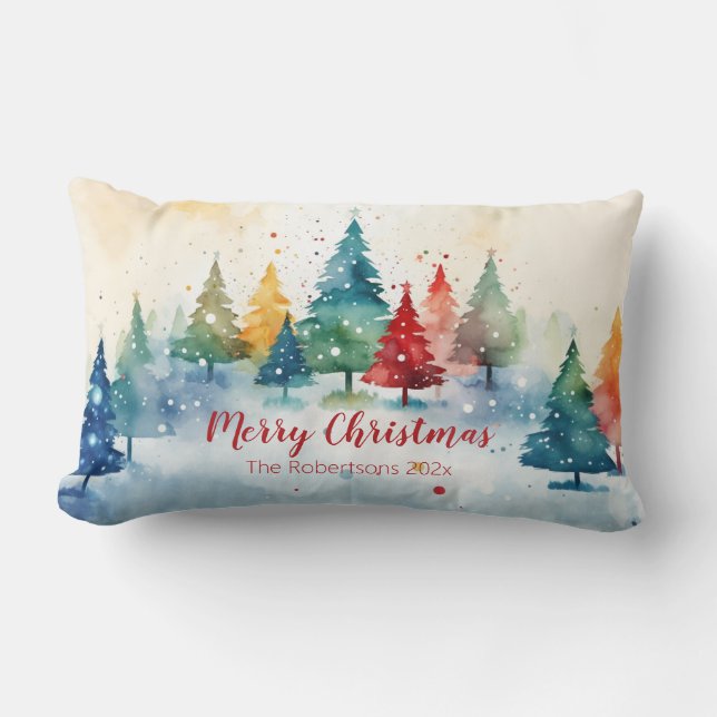 Almofada Lombar Colorful Pine Trees Merry Christmas (Frente)