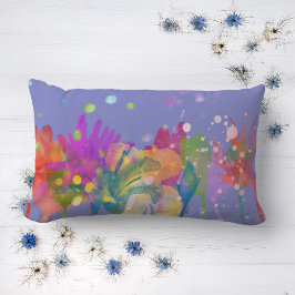Almofada Lombar Colorful Watercolor Flowers on Blue