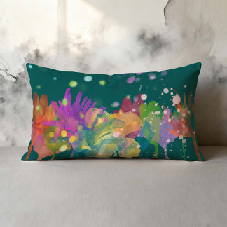 Almofada Lombar Colorful Watercolor Flowers on Green