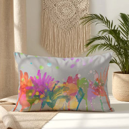 Almofada Lombar Colorful Watercolor Flowers on Light Gray