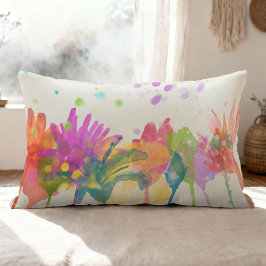 Almofada Lombar Colorful Watercolor Flowers on Off-white