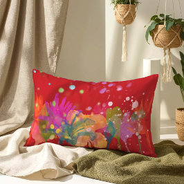 Almofada Lombar Colorful Watercolor Flowers on Red