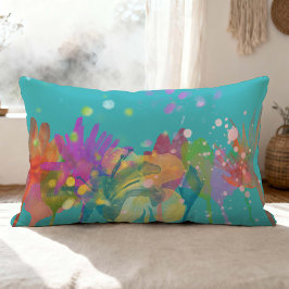 Almofada Lombar Colorful Watercolor Flowers on Turquoise