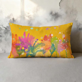 Almofada Lombar Colorful Watercolor Flowers on Yellow
