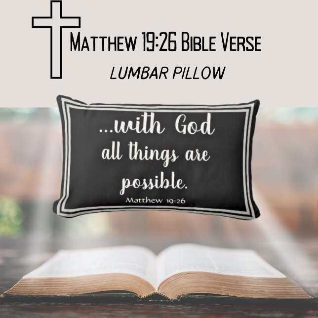 Almofada Lombar Com Deus Todas As Coisas São Possíveis Preto e Bra (With God All Things Are Possible Bible Quote Black Lumbar Pillow)