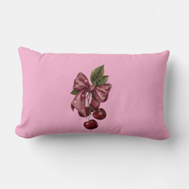Almofada Lombar com Laço Rosa e Cereja Coquette (Frente)