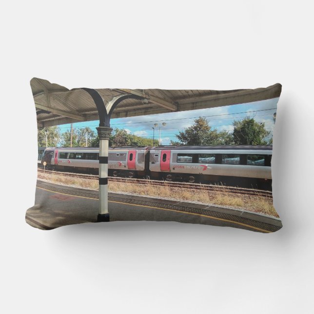 Almofada Lombar Comboio vermelho e prateado, na estação (Frente)