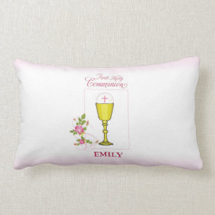 Almofada Lombar Comunhão santamente do rosa da menina primeiro,